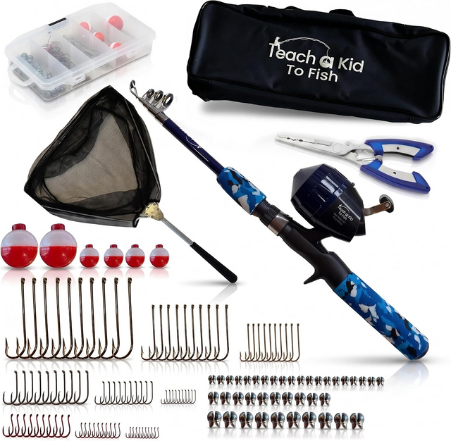 Teach a Kid to Fish – Kids Fishing Rod & Reel Combo with Tackle Kit