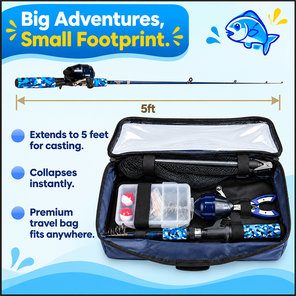 Teach a Kid to Fish – Kids Fishing Rod & Reel Combo with Tackle Kit