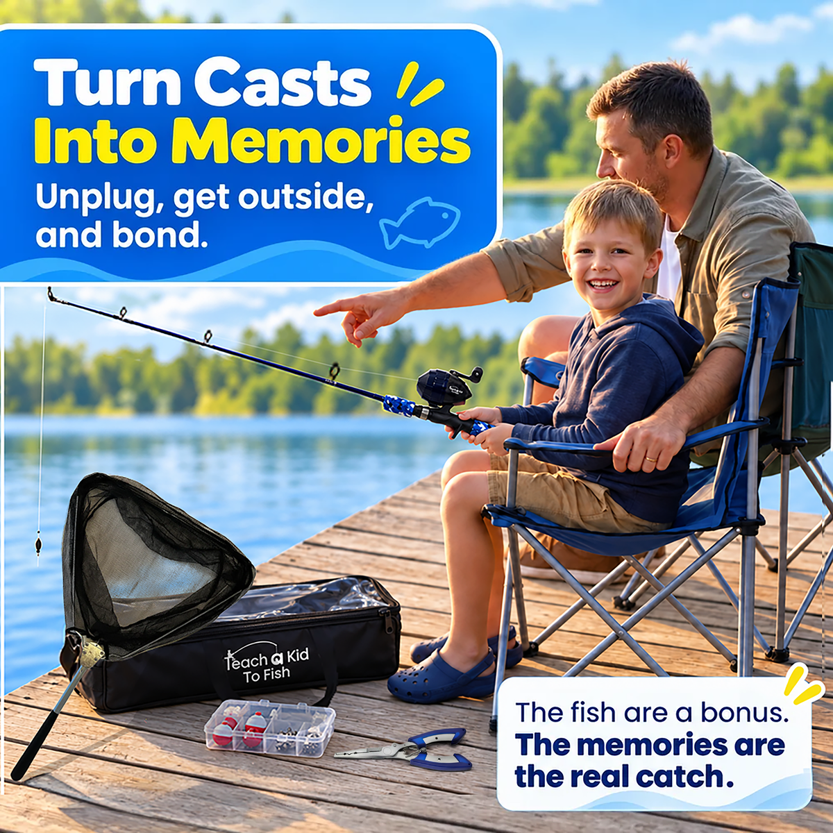 Teach a Kid to Fish – Kids Fishing Rod & Reel Combo with Tackle Kit